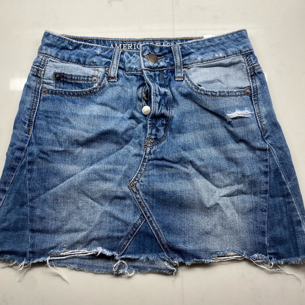 American Eagle Outfitters Distressed Blue Mini Skirt